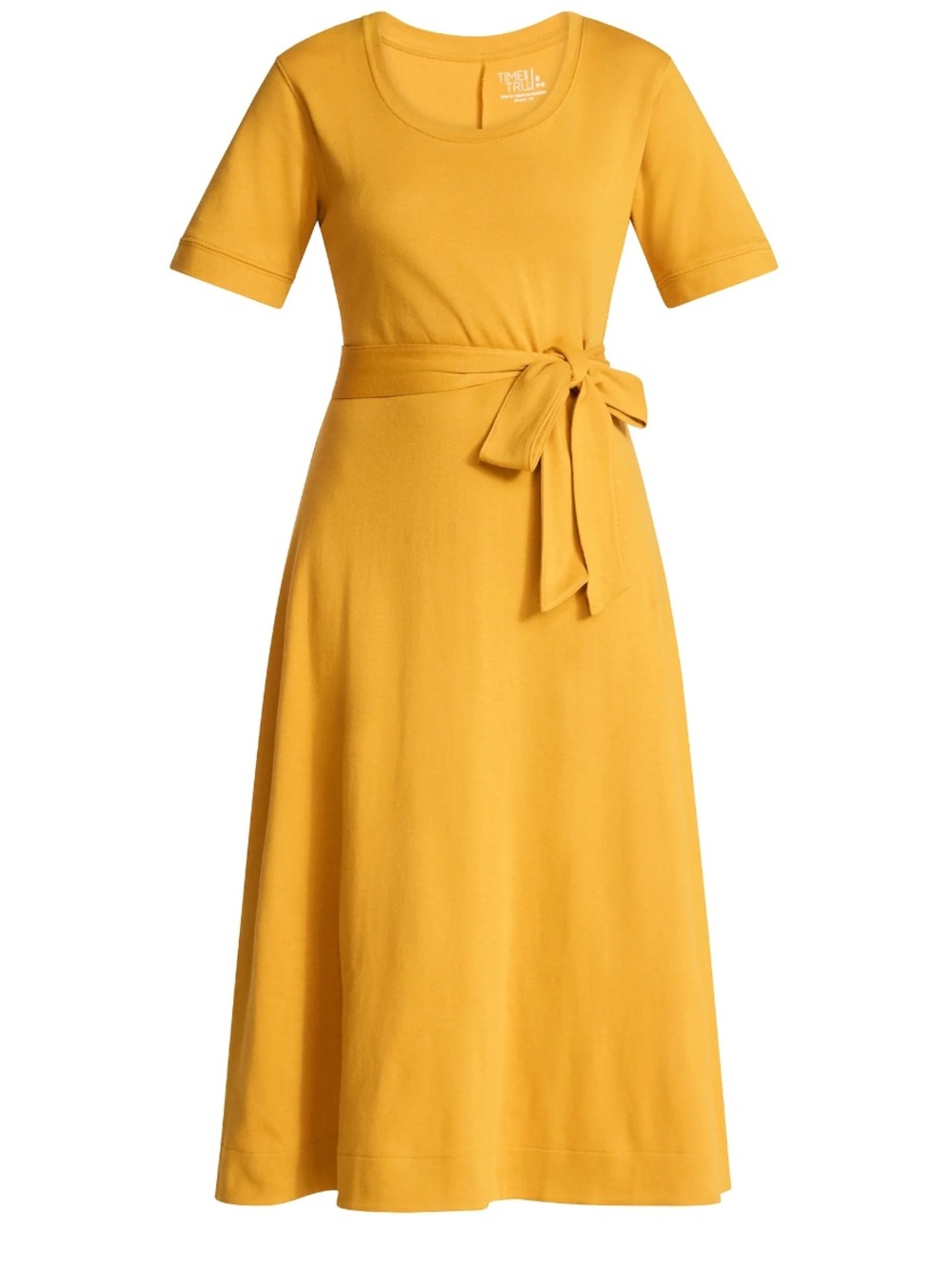 Time and Tru Women's Cotton Tie Front Midi Dress with Short Sleeves